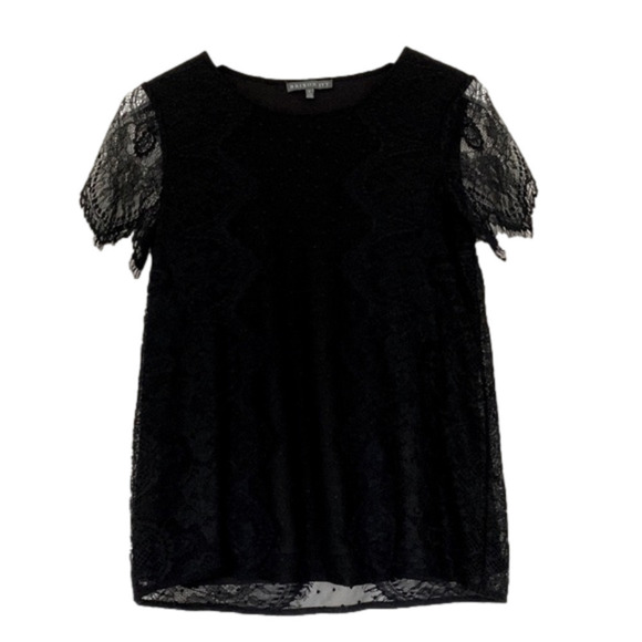 BRIXON Ivy Black Lace-Style Top With Fringe Sleeves, Small - Picture 1 of 7